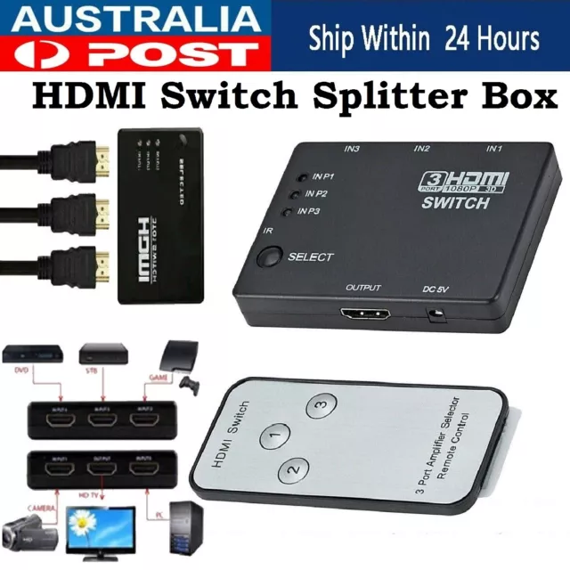 3 in 1 Out Way HDMI Port Switch Splitter Box 1080p 3D Switcher IR Remote Control