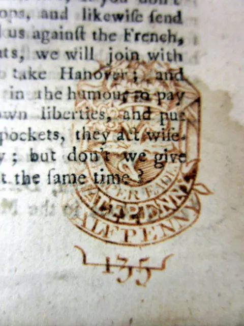 1761 British newspaper EDINBURG Scotland with front page RED HALFPENNY TAX STAMP