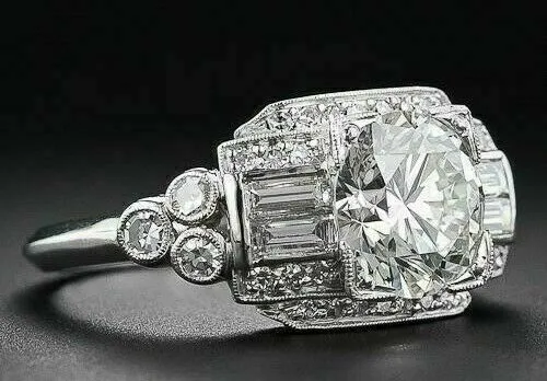 Art Deco Style 3.5Ct Old European Cut Lab Created Diamond Engagement Silver Ring