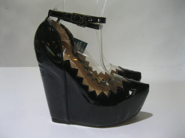 New Ladies Black Clear Vinyl Wedge 5" Heel Ankle Shiekh Shoes Women Size 7.5