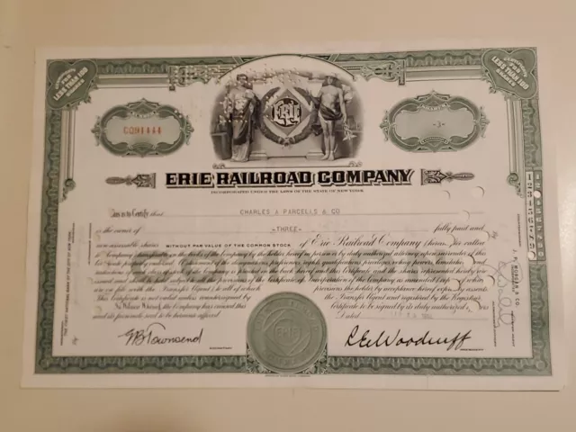 Erie Railroad Cancelled Stock Certificate