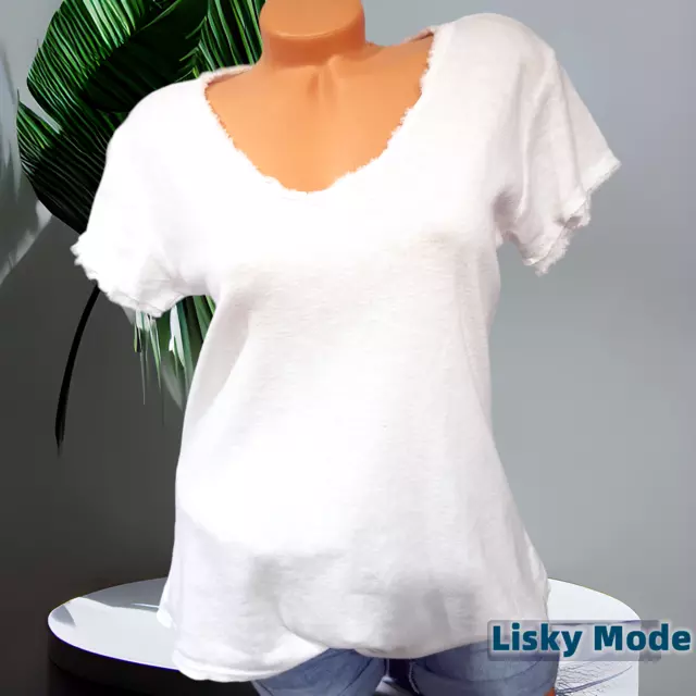 Italy Basic Damen Shirt Waschung T-Shirt Top Cotton Dehnbar Weiß 38,40  kl.42 2