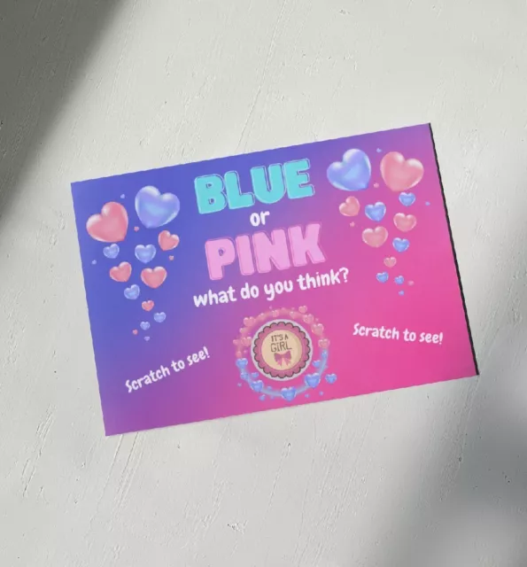 Tarjeta de Rascadores Revelación de Género Azul o Rosa ¿Qué Piensas Baby Shower Fiesta ROSA 2