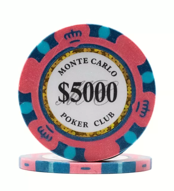 100 Da Vinci Premium 14 gr Clay Monte Carlo Poker Chips, Pink $5000 Denomination