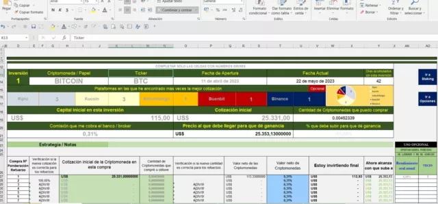 COMBO DOBLE Planilla Trading NIVEL AVANZADO Acciones + Criptomonedas -Modelo 30