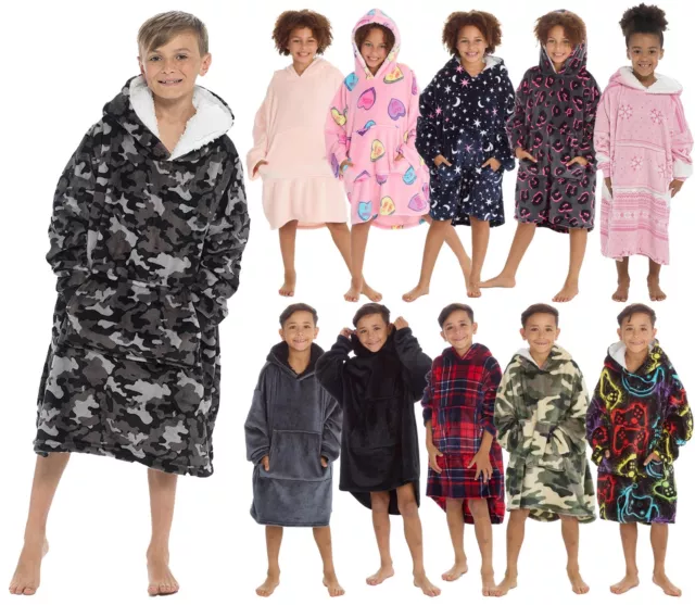 Kids Oversized Blanket Hoodie Girls Boys Children Long Hooded Jumper Loungewear