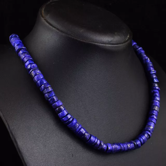 320 Cts Natural Single Strand Blue Lapis Lazuli Beaded Womens Necklace JK 25E372