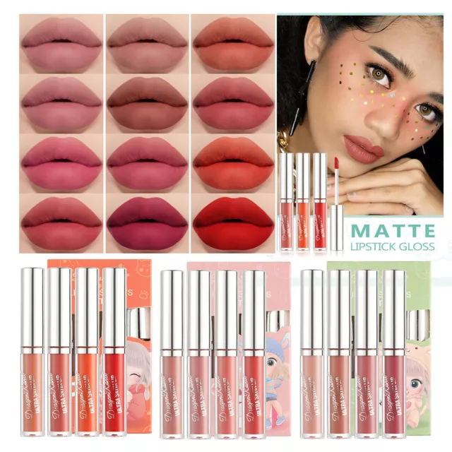 4PC/Set Long-Lasting Lip Gloss Velvet Glazed Matte Beauty Liquid Lipstick Makeup