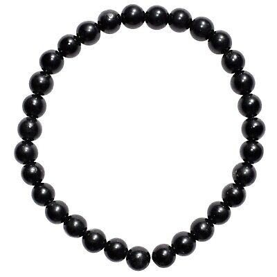 CHARGED Black Tourmaline Crystal 6mm Bead Stretchy Bracelet + Selenite Heart
