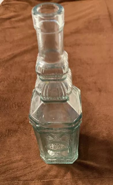 Vintage Square Glass Decanter Bottle With Relief Decor Gothic Arches Clear