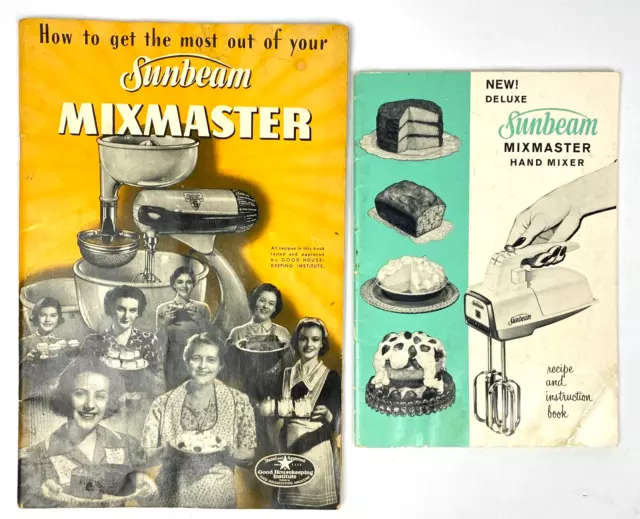 2 Sunbeam Mixmaster & Hand Held Mixer Instructions & Recipe Book Booklets VTG