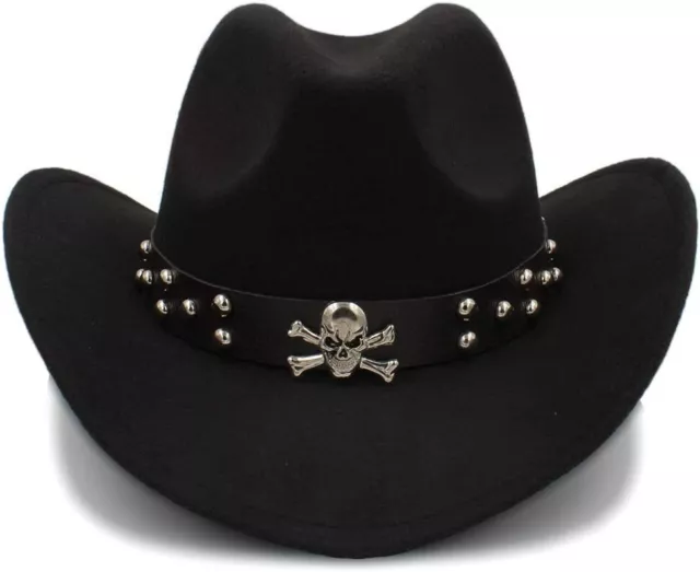 BLACK WESTERN SKULL Cowboy, Cowgirl Hat, Skull Strap, Men Women Retro ...