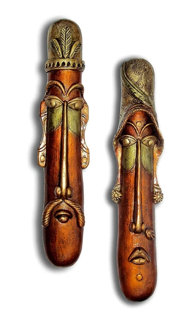 Terracotta African Wall Hanging Mask Home Decorative Clay Mask Showpiece 52 cm