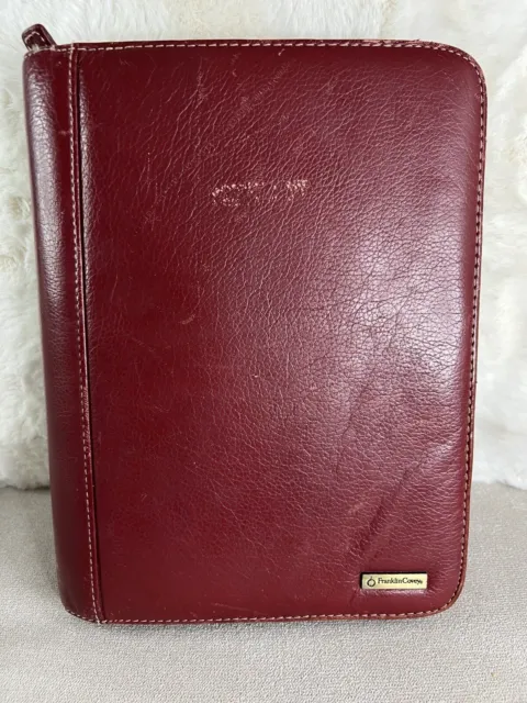 Vintage Franklin Covey  Faux Leather 7 Ring Zip Planner Organizer Daytimer Red