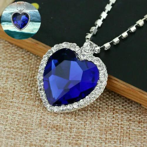Necklace Titanic Pendant Heart The Ocean Jewelry Of Crystal CZ Sapphire Blue