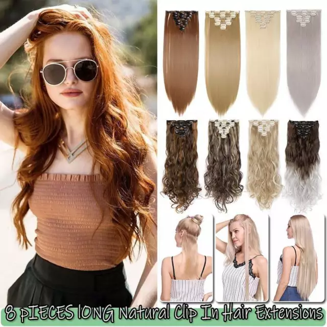 ON CLEARANCE Clip in 100% Real Natural as Human Hair Extensions 8 Pcs Long Wavy