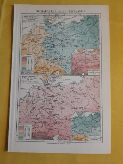 1800-1900s ORIGINAL VINTAGE MAP - Germany Poland - Climate Maps C10-4