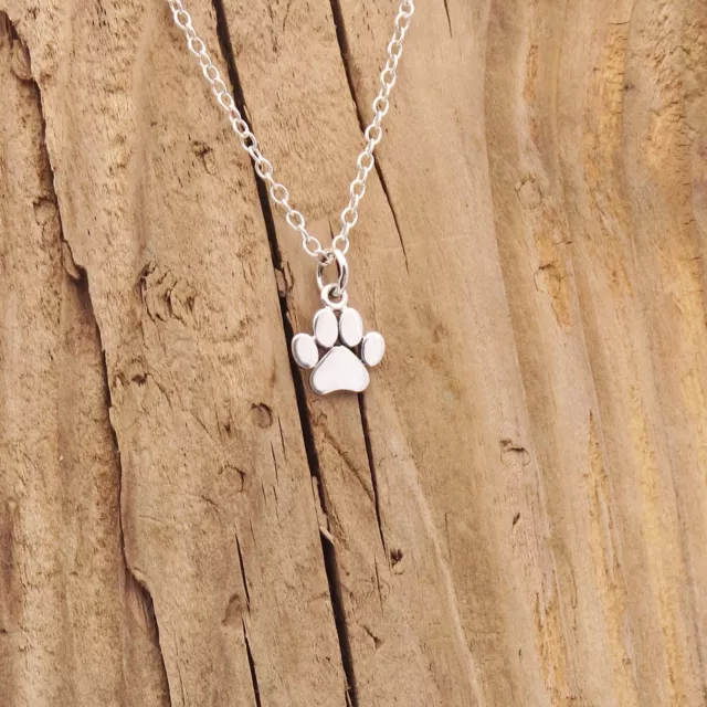 Sterling Silver Tiny Dog Cat Paw Print Charm Pendant Necklace Gift Box Pet Loss 2