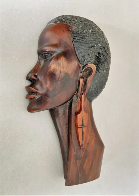 African Wooden Mask Wall Application Hand-Carved, Decorative Wooden 13 13/16in