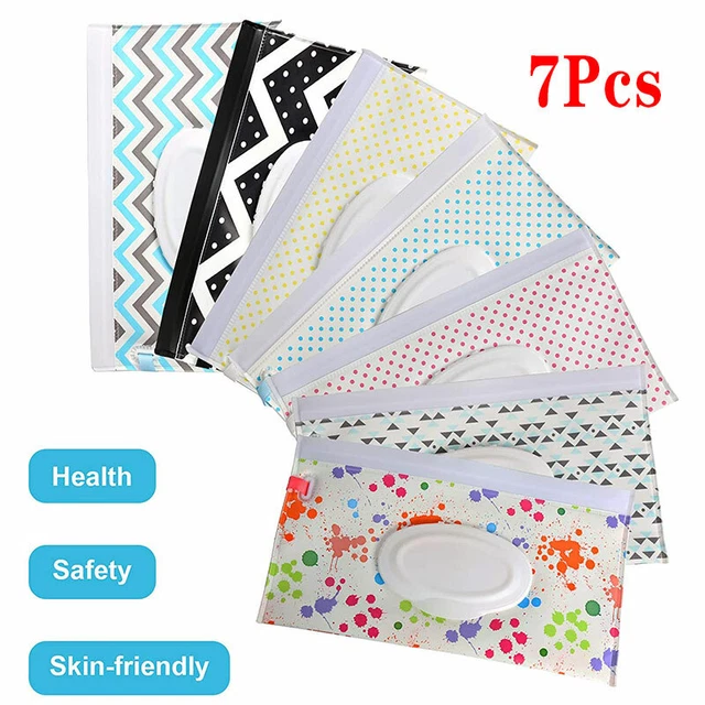 7 Pack Baby Wipes Dispenser Portable Wet Wipe Dispenser Bag Reusable Travel