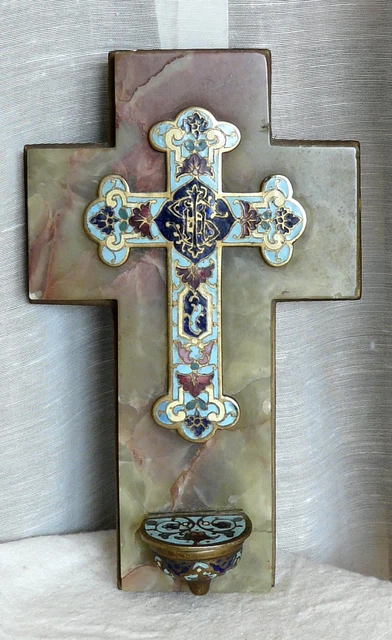 BÉNITIER ÉMAUX CLOISONNÉS XIXé s.