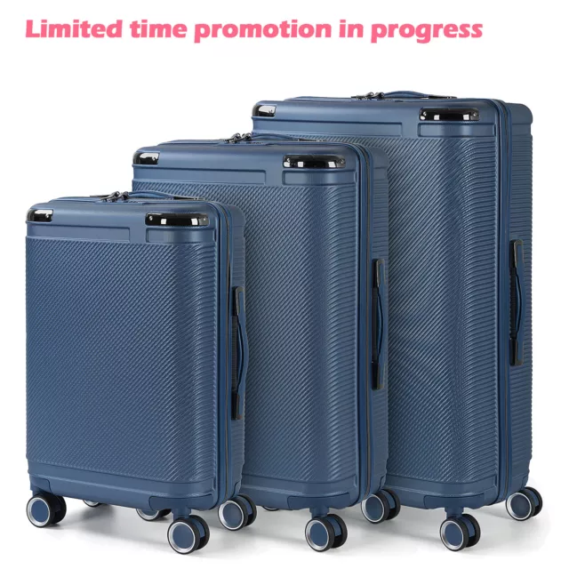 3 Piece Luggage Set Travel Trolley (20/24/28") Business Hard-Shell Suitcase Blue