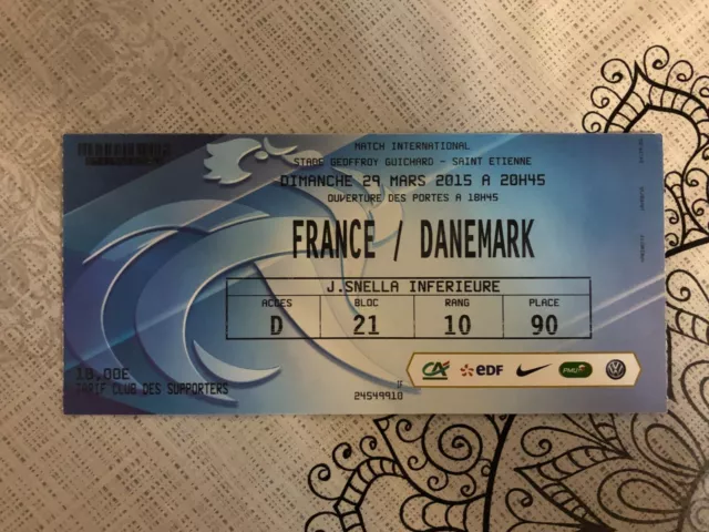 Ticket utilisé lors du match FRANCE VS DANEMARK FFF Football used