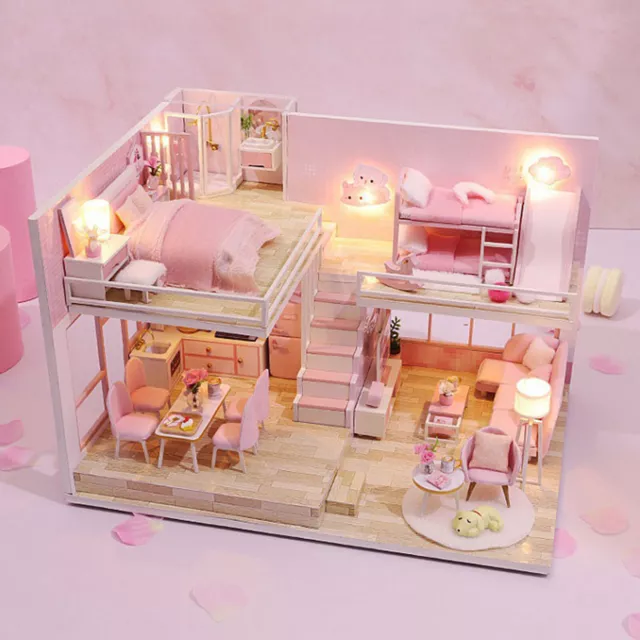 Mini DIY 1:12 Wooden Dollhouse Miniature with Light Creative Room for Kid's