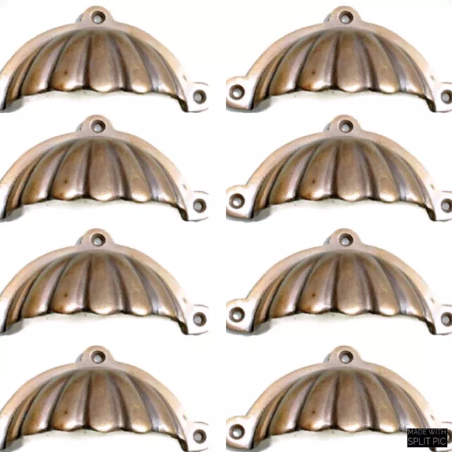 8 heavy shell shape pulls handle antique solid brass vintage 4" vintage style B