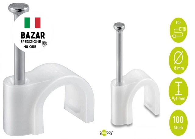 Goobay 17080 Morsetto per cavi/Supporto cavi con diametro 8mm, Bianco
