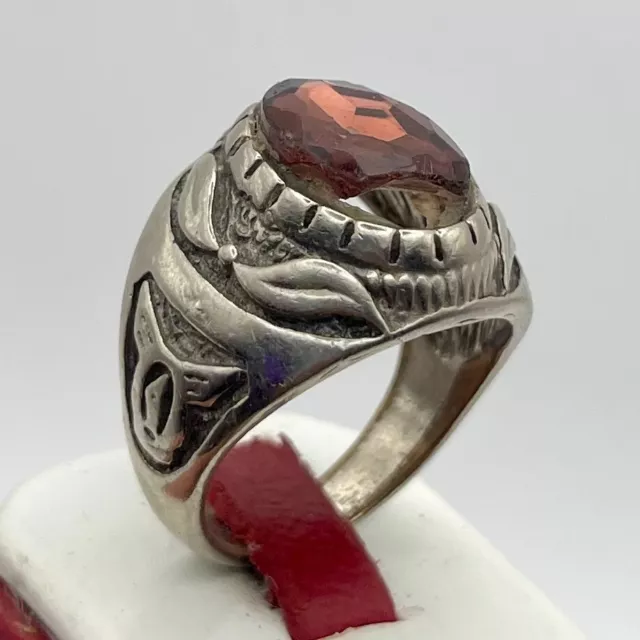 Very Ancient Silver Antique Viking Ring Rare Old Amazing Stone Engraving