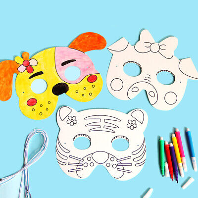8 piezas Niños Hágalo usted mismo Graffiti Pintura en Blanco Máscara de Animales Arte Artesanía Educativa T-$g