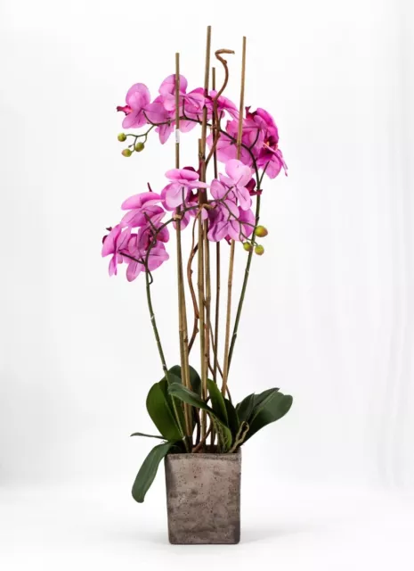 Phalaenopsis Orquídea Artificial 80CM Con Jarrón Cuadrado Rosa Flor Plantas Arts