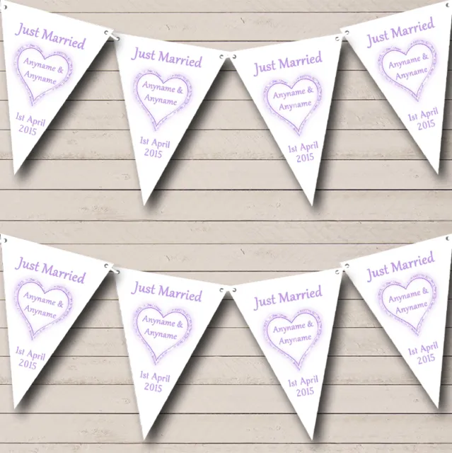 Lilac Just Married Personalised Wedding Venue or Reception Bunting Banner