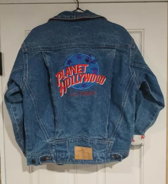 Vintage 1990's PLANET HOLLYWOOD Las Vegas Embroidered Denim Jean Jacket Small