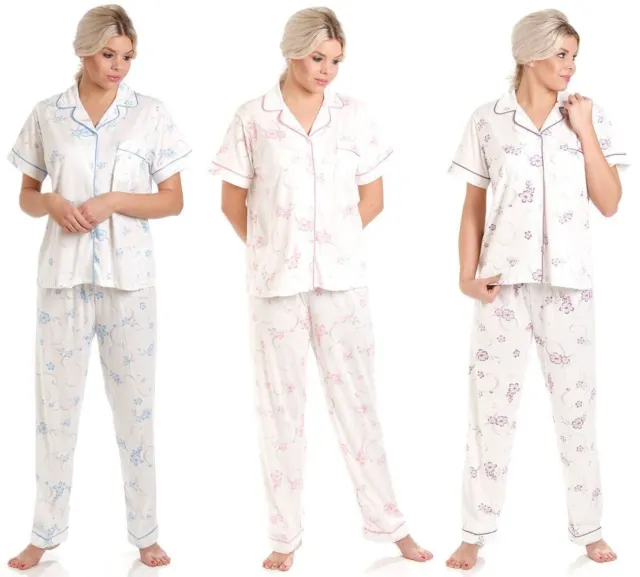 Ladies Lady Olga Short Sleeve Jersey Poly Cotton Floral Pyjamas Pjs Nightwear