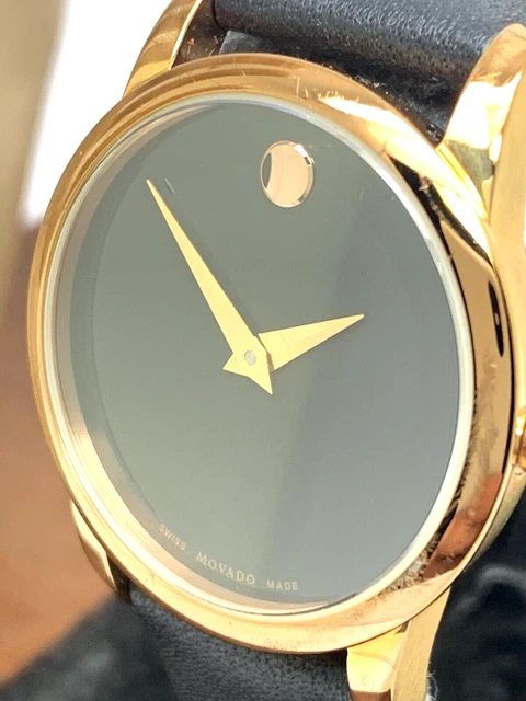 Movado Women's Watch 0607079 Swiss Quartz Rose Gold Museum Black Dial Leather