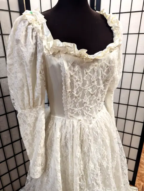 Vintage 80's Jessica McClintock Wedding Dress w Train Satin Lace S 9 Veil Bridal