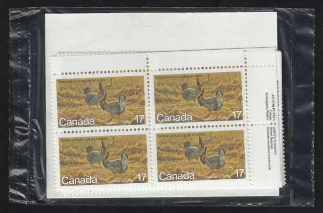 Canada — 4 Blocks — 1980, Endangered Wildlife: Greater prairie chiken #854 MNH