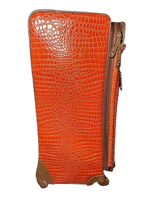 Samantha Brown Faux Croco Orange Embossed Rolling Luggage Travel Bag Rare 3