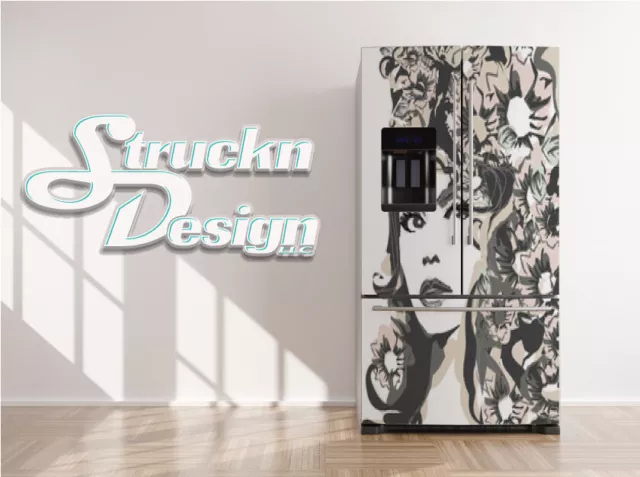 Floral Flower Woman Line Art Design Fridge Freezer Wrap Side Door Vinyl Decal