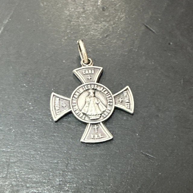 Pendentif Ancien Médaille Religieuse En Métal Argenté - Occasion - Pièce Unique