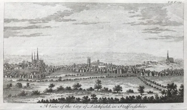 1776 Antique Print; View of the City of Lichfield, Staffordshire by Goadby