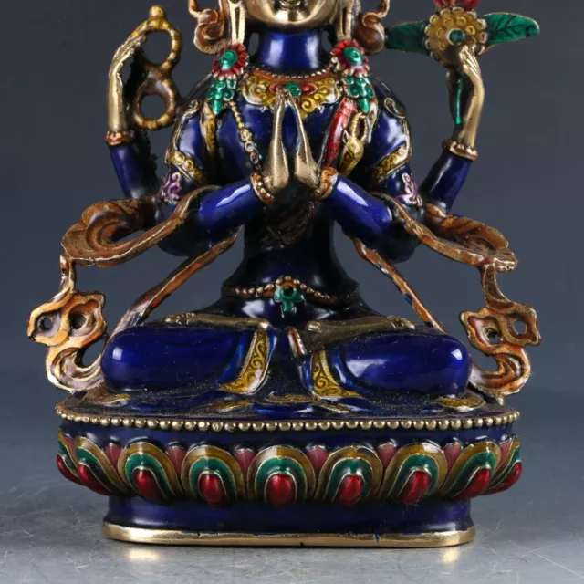 Chinese Cloisonne Handwork Carved Four-armed Avalokitesvara Bidhisattva Statue 3