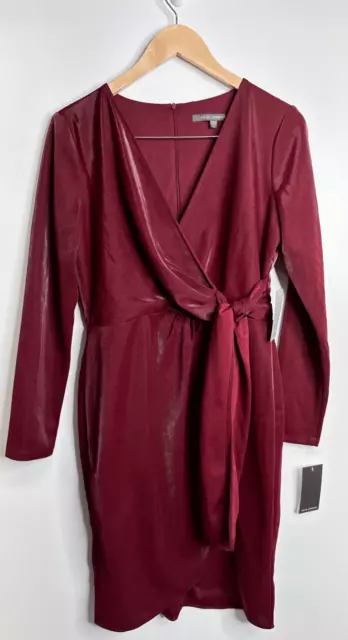 Julia Jordan Wrap Evening Dress Womens Sz 6 Liquid Jersey Long Sleeve Wine Red