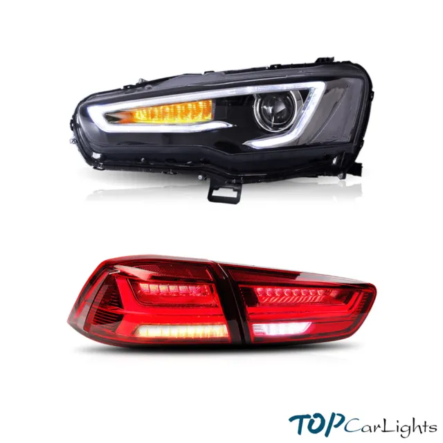 LED Dual Beam Headlights & Red Tail Lights For Mitsubishi Lancer | EVO X 08-17