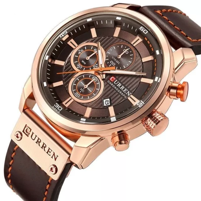 Curren Fashion Mens Luxury Waterproof  Day Calendar Quartz Leather Wrist Watch