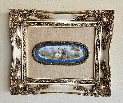 Antique Sèvres or Sevres Style Porcelain Plaque with Gilt Mounted in Wood Frame