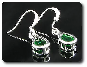 BOUCLES D'OREILLE EMERAUDE 2x7 mm Plaqué Or Blanc 18 K. 3