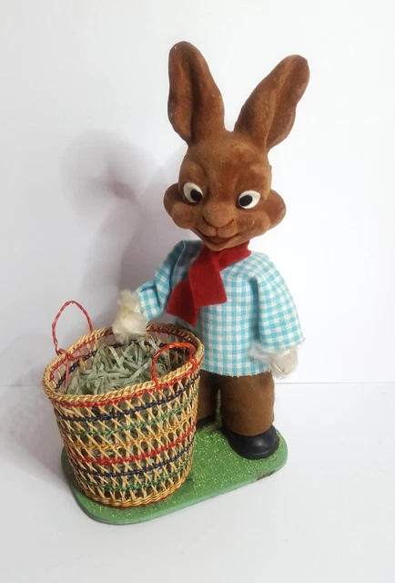 Seltener alter Osterhase Wackelkopf mit Körbchen um 1950